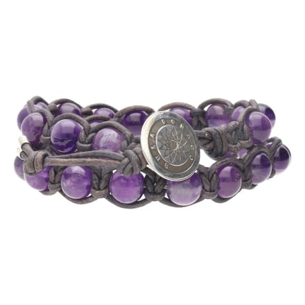 Bela Donaco - Wikkelarmband Classic B8 – Amethist – vintage Leer – Sterling Zilver