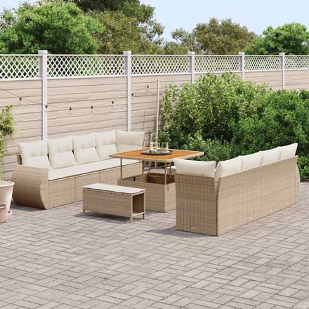 vidaXL - Tuinbank - Set - 11 - st - Beige - poly - rattan
