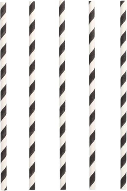 20x 25 Drinkrietjes papier Ø 6 mm · 20 cm zwart/wit Stripes