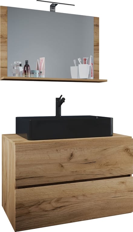 3-delig wastafelmeubel Badmeubelset Wastafel Lendas BL breedte 80 cm M lade