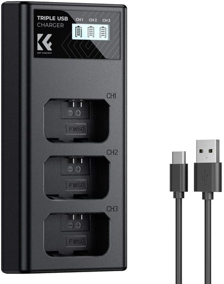 K&F Concept Drievoudige acculader Sony NP-FW50