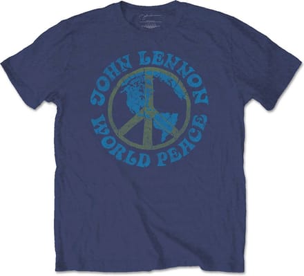 John Lennon - World Peace Heren T-shirt - M - Blauw