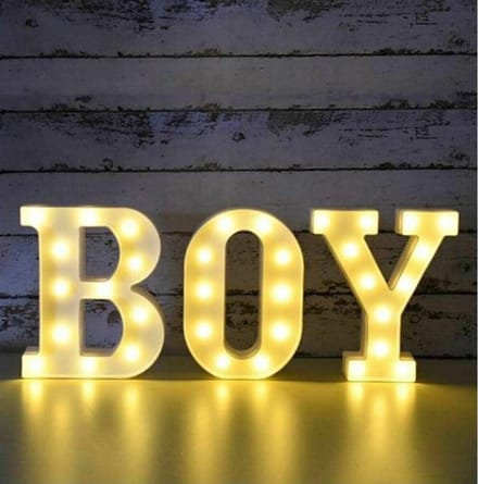 Lichtgevende Letters BOY - Wit - LED 16 cm - Gender Reveal