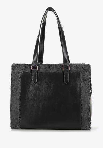 Wittchen - Eco-lederen Shopper - Grijs - Met Bont - Embossed Logo