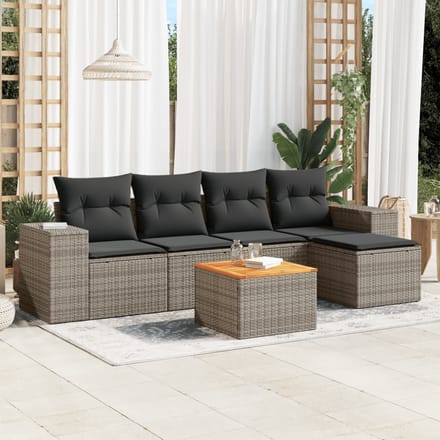 vidaXL - 6-delige - Loungeset - met - kussens - poly - rattan - grijs