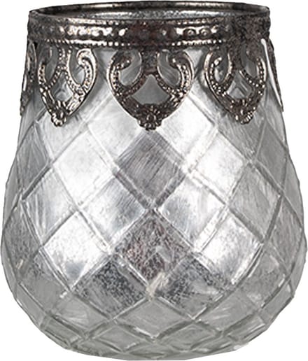 Clayre & Eef Theelichthouder Ø 9x11 cm Zilverkleurig Glas
