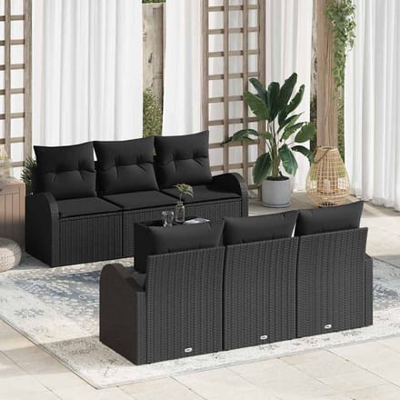 vidaXL - Tuinbank - Set - 7 - st - Zwart - poly - rattan