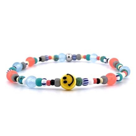 IbizaMen - heren armband - color mix - smiley - 6mm - 21cm