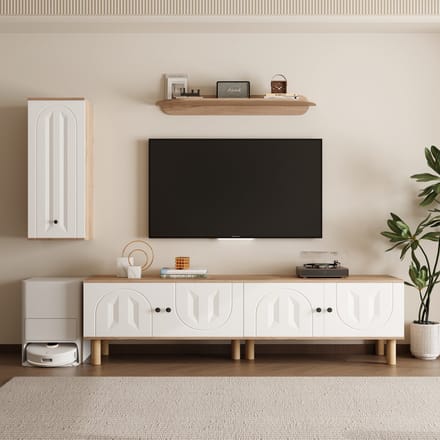 MODFU - Woonwandset - Gesneden Deurpanelen - Moderne Stijl - Woonkamer - Spaanplaat En MDF - Wit En Naturel