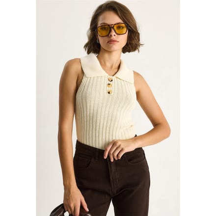 Gebreide Blouse met Knopen Sluiting