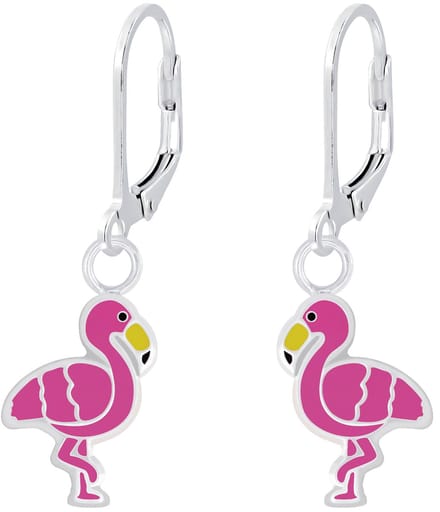 Joy|S - Zilveren flamingo oorbellen - roze vogel - brisure / leverback sluiting - sterling zilver 925 - kinderoorbellen