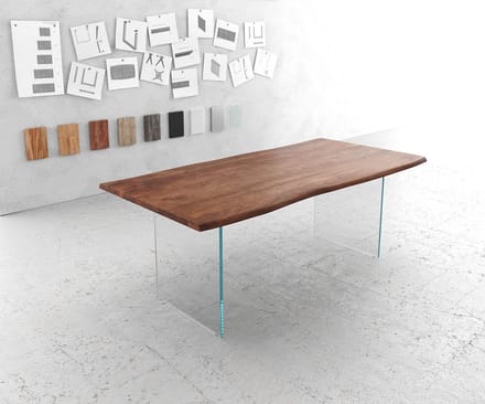 Eettafel Edge acacia bruin 200x100 glas frame Live-Edge