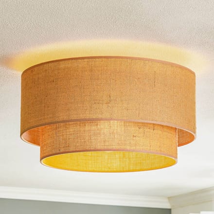 Euluna - plafondlamp - 1licht - Jute - H: 22 cm - E27 - natuurlijk bruin