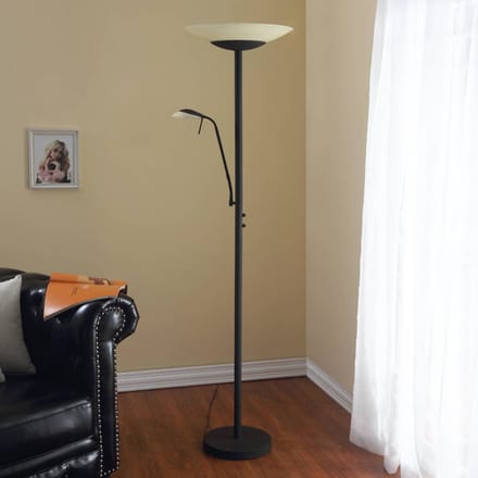 Lindby LED vloerlamp Ragna, leeslampje, donkerbruin, dimbaar