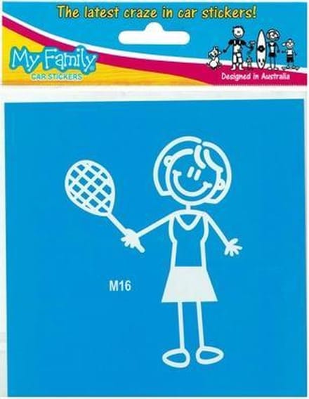 Moeder met tennisracket - autosticker - wit - 11,5 cm