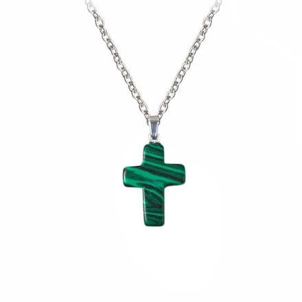 Fako Bijoux® - Ketting - Kruisje Mini - Malachiet - Natuursteen - 18x25mm - 50cm