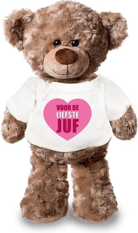Knuffel teddybeer - liefste juf - 24 cm - pluche - met shirt - juffendag