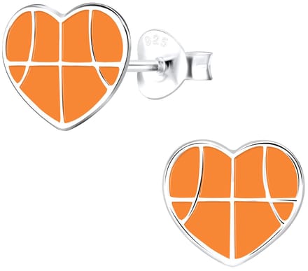 Joy|S - Zilveren hartje oorbellen - basketbal - oranje - 9 mm
