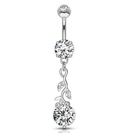 Navelpiercing glimmend blad met grote CZ steen - zilver - LMPiercings