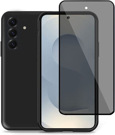 Technow hoesje + Privé Screenprotector geschikt voor Samsung S25 Plus – Privacy Tempered Glass - Back Case Cover Zwart