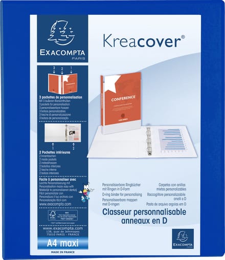 Exacompta 10x Kreacover Ringband in PP met 4 D-ringen van 30mm - A4 maxi - Blauw - 51842BE