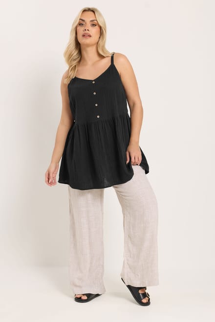 Yours Zwarte Mouwloze Top Van Gaasstof Size 48