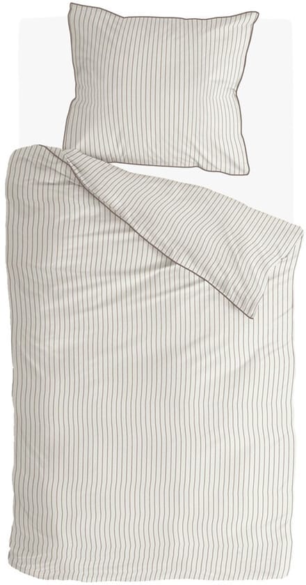 Walra Dekbedovertrek Gentle Stripes - 140x220 - 100% Katoen (BCI) - Off White / Bruin