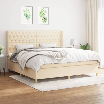 vidaXL - Boxspring - met - matras - stof - crèmekleurig - 200x200 - cm