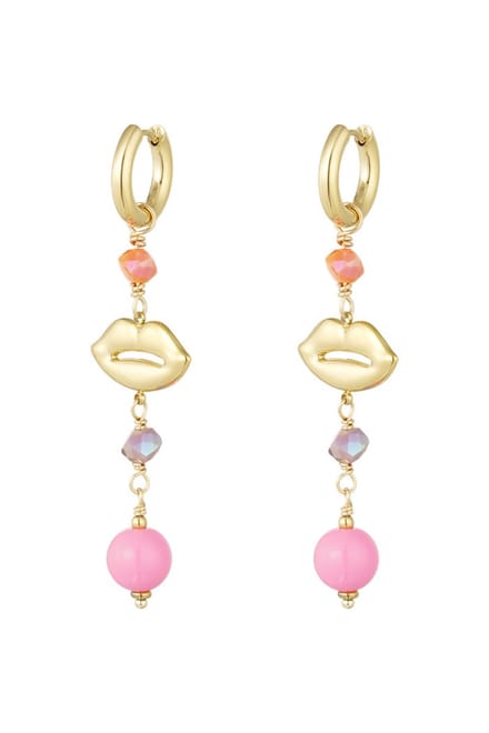 Oorbellen- lips on fire - roze- goudkleur