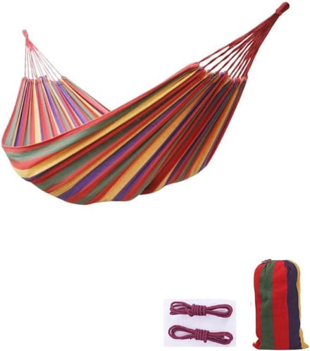 Lichte 2-persoons katoenen campinghangmat met draagtas - Ideaal voor terras, balkon, tuin en camping