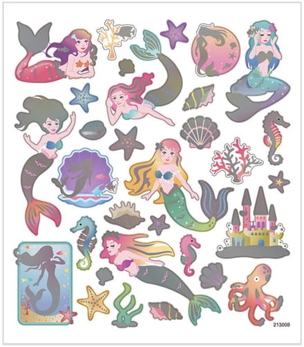 Stickers, zeemeerminnen, vel 15x16,5 cm, ca. 32 stuk, 1 vel