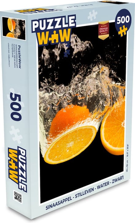 Puzzel Sinaasappel - Stilleven - Water - Zwart - Fruit - Legpuzzel - Puzzel 500 stukjes