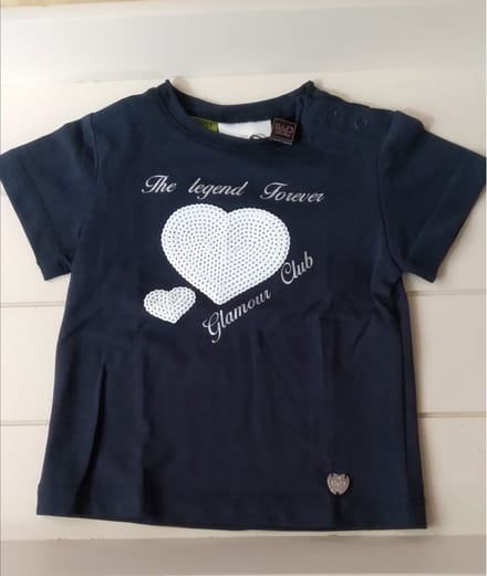 Le Chic t-shirt navy blauw met lovertjes hartjes maat 74