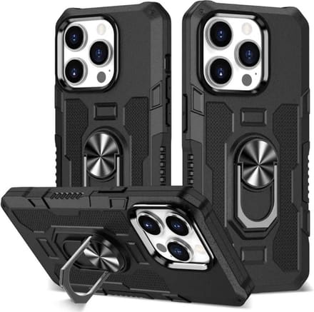 Smartphonica Rugged armour case hoesje voor iPhone 12 Pro Max met ring autohouder - Zwart geschikt voor iPhone 12 Pro Max
