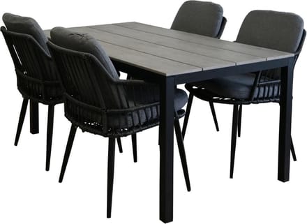 5-delige tuinset | 4 Isabel tuinstoelen (Black) | 180cm Cyprus tuintafel (Grey)