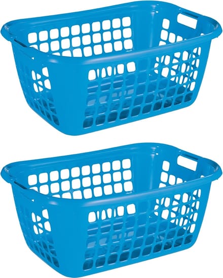 Sunware - Basic wasmand 65cm laag blauw - Set van 2