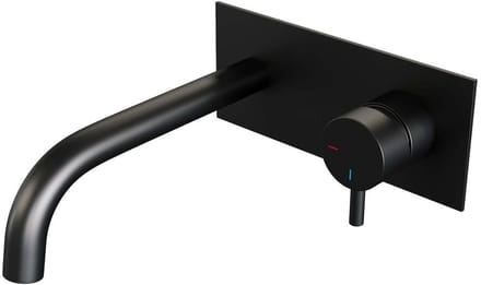 Brauer Black Edition Inbouw Wastafelmengkraan met Gebogen Uitloop en Afdekplaat Model B1 Mat Zwart