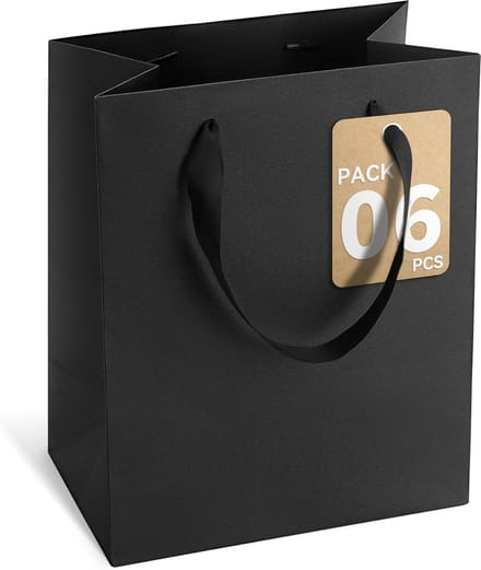 Zwarte Cadeauzakken Kraftpapier met Handvatten (6 Stuks) - Medium Formaat
