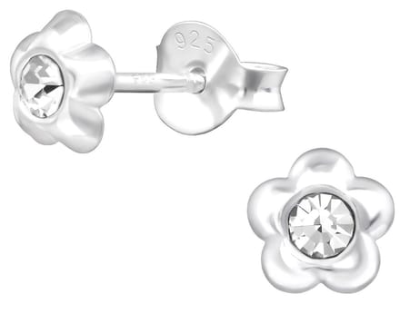 Joy|S - Zilveren bloem oorbellen - 5 mm kristal - voor kinderen