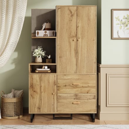 Sweiko Kledingkast - Compact - Halmeubel - 2 lades - Gewatteerde voorkant - Natuurlijke