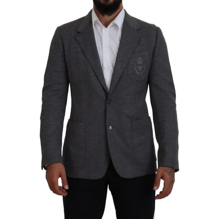 Grijze Blazer Geborduurde Bij Klassieke Pasvorm