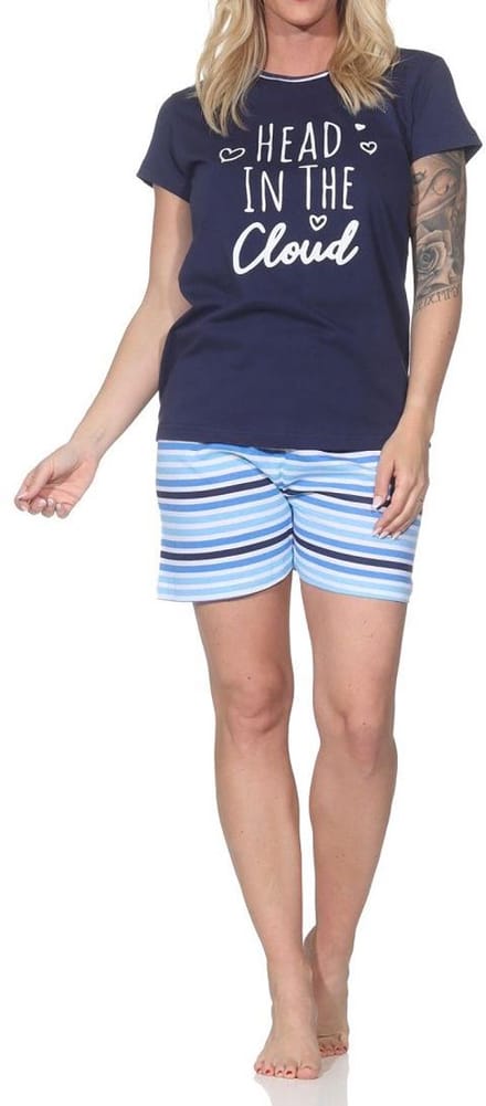 Normann dames pyjama shorty met korte mouwen en gestreepte pyjamabroek