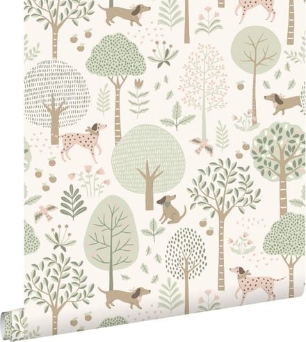 ESTAhome behang honden vergrijsd mintgroen en wit - 53 cm x 10.05 m - 139709