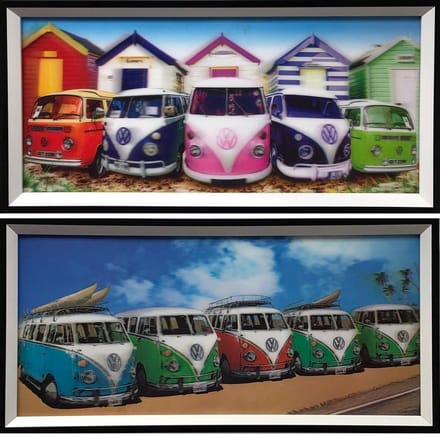 VW volkswagen retro vintage bus 3D holografisch schilderij SET van 2 stuks