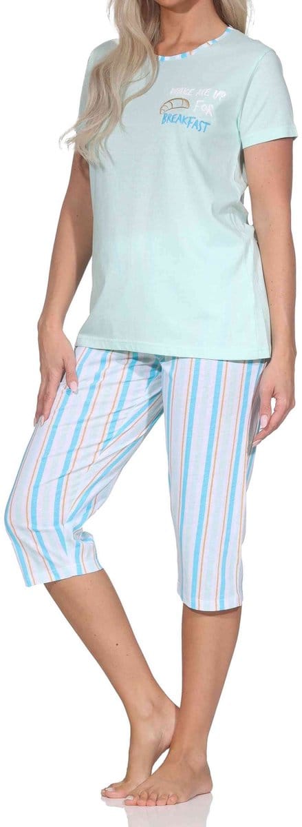 Normann pyjama met korte mouwen voor dames, inclusief capri pyjamabroek met streepmotief