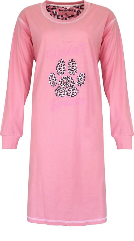 Irresistible Dames Nachthemd - Katoen - Panter dessin - Roze - Maat M