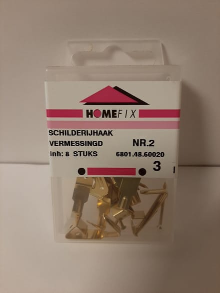 Schilderij ophanghaak. Messing-kleurig. No-2. 8 stuks. Poster. Homefix.