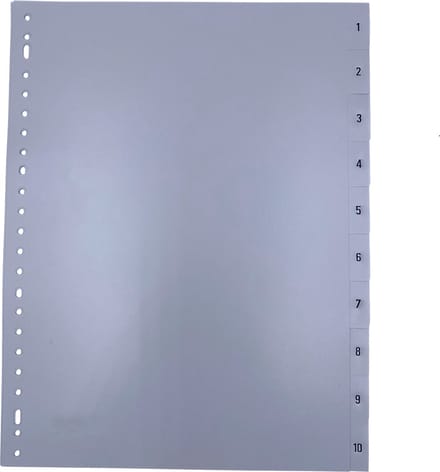 DULA Tabbladen plastic 1 tot 10 - Genummerd - A4 - Grijs - 23 rings - PP