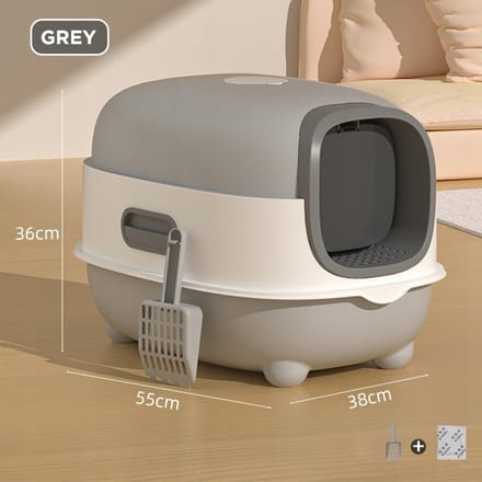 Gesloten Kattenbak met Schep - Grijs - 55x38x38 cm
