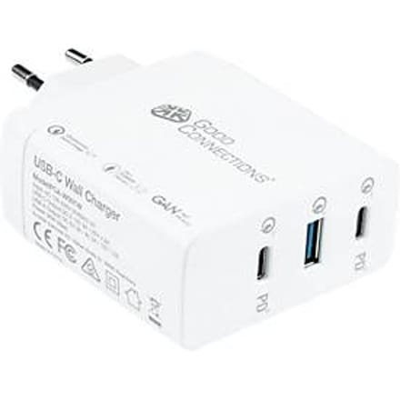 USB snellader Good Connections, met GaN technologie, 3-poorts met 2 x USB-C + 1 x USB-A, vermogen 100 W, wit